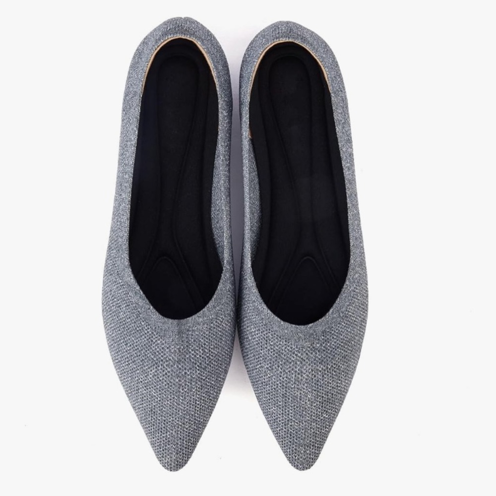 Bison Spirit Ballet Comfort Flat Knit Shoes | Silver | Size 9